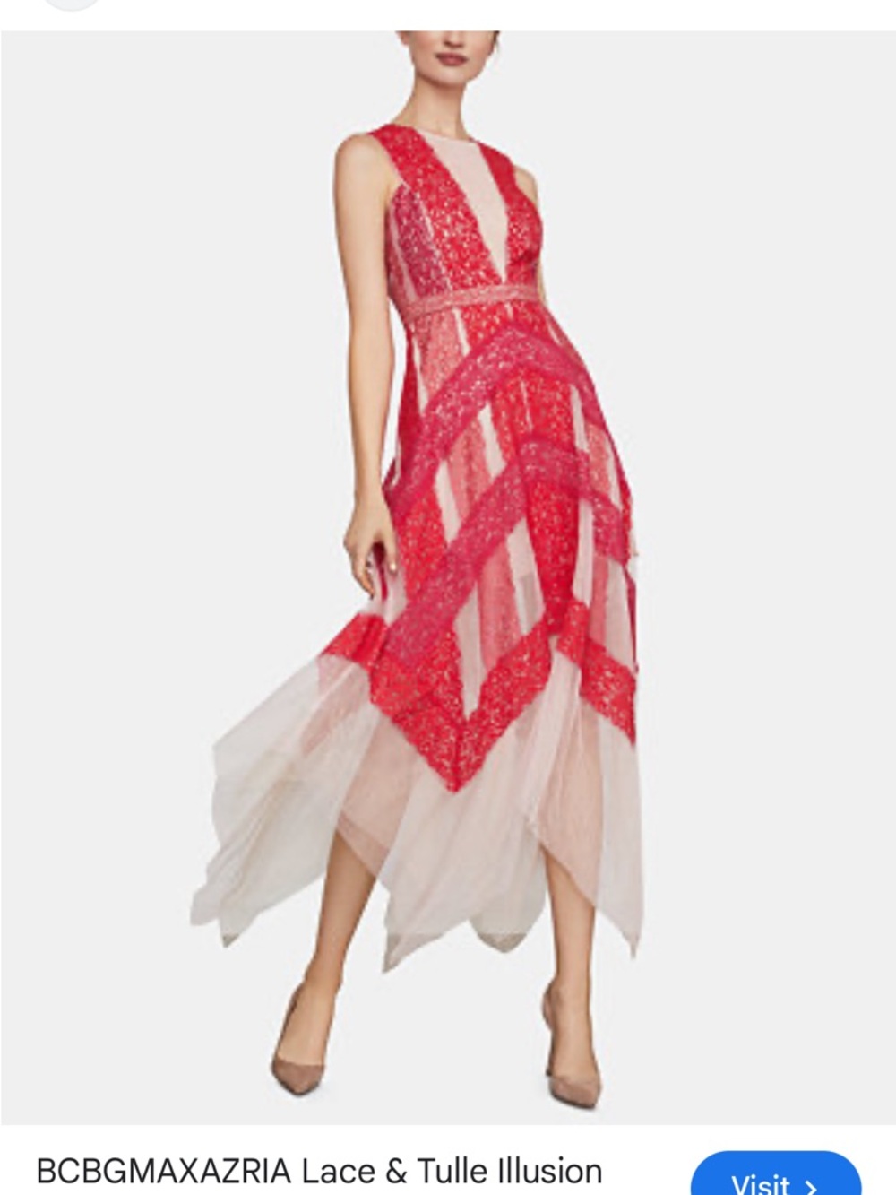 NEW BCBGMaxAzria Red Lace High-Low Tulle Skirt